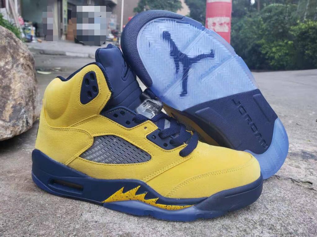 2019 Air Jordan 5 Yellow Deep Blue Shoes - Click Image to Close